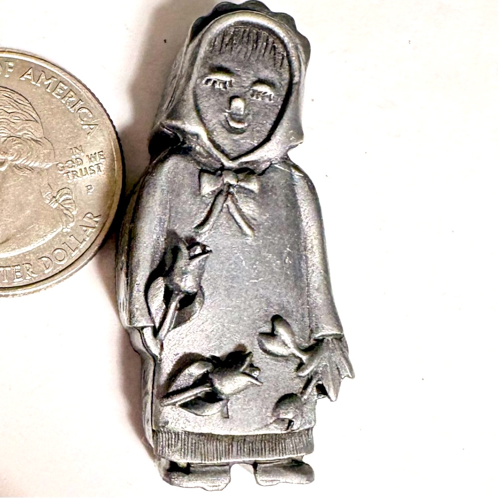 1995 Vintage Pewter Figure Of A Amish Dutch Lady Brooch And Flower Earrings